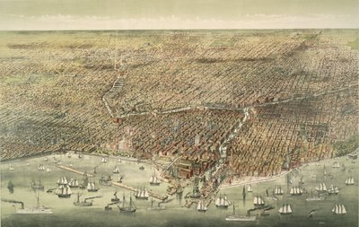 Panoraamanäkymä Chicagon kaupungista, pub. 1892 (värilitro) tekijältä American School