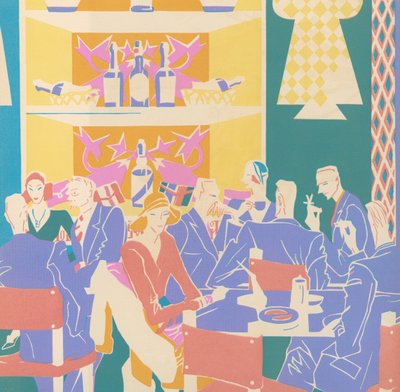 Suojelijoita art deco -jazzklubin pöydissä tekijältä American School