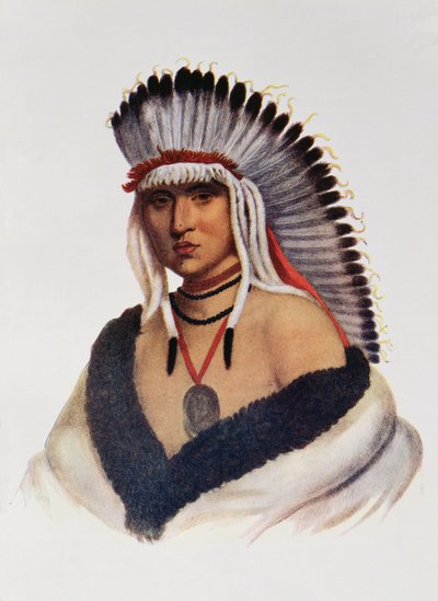 Petalesharro, Pawnee Brave, kuvitus teoksesta "The Indian Tribes of North America, Vol.1", Thomas L. McKenney ja James Hall, pub. Kirjailija: John Grant (väri litho) tekijältä American School