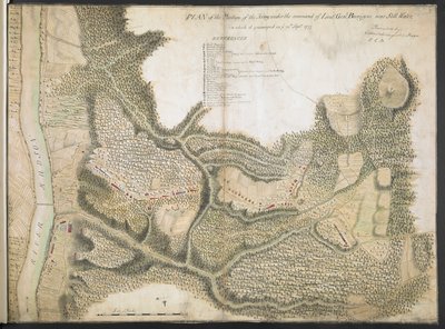 Suunnitelma armeijan asemasta komennossa Luutn. Genl. Burgoyne lähellä Still Watera, jossa se leiriytyi teidän päällenne. 20 syyskuuta 1777 tekijältä American School