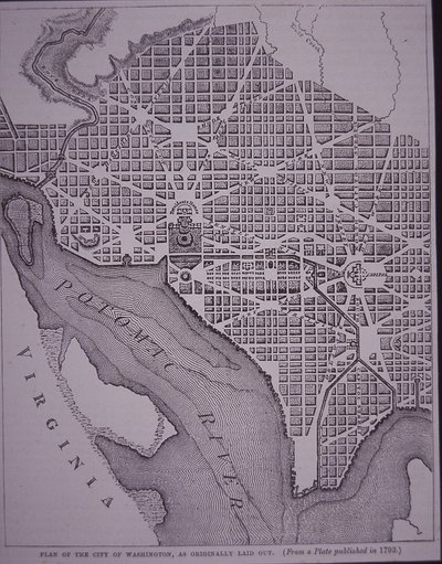 Washington DC:n kaupungin suunnitelma, jonka on laatinut majuri Pierre Charles L