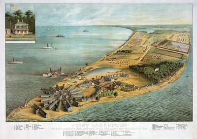 Point Lookout, MD - Näkymä Hammond General Hospital -sairaalalle ja US General Depot for Prisoners of War -pubille. 1864 tekijältä American School