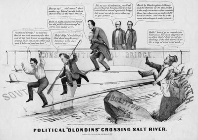 Poliittiset blondiinit ylittävät Salt Riverin, julkaisija Currer & Ives, New York, 1860 tekijältä American School