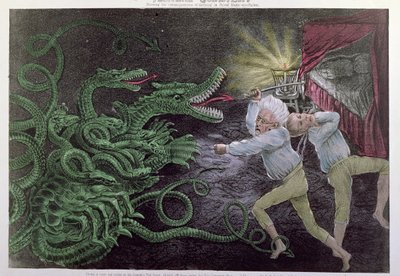 Political Quixotism: The Diplomatic Hercules hyökkäämässä poliittiseen hydraan, julkaisija Bisbee, n. 1833 tekijältä American School