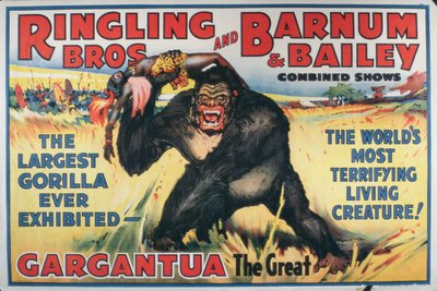 Gargantua the Great -juliste mainostaa "Ringling Bros. and Barnum & Bailey Combined Shows" -tapahtumassa (värilitho) tekijältä American School