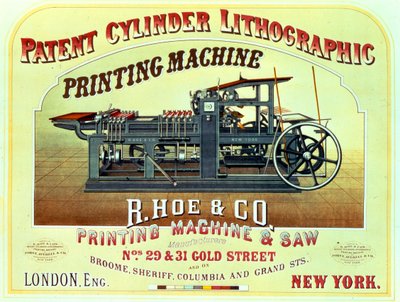 Julisteet Patenttisylinteri Lithographic Printing Machine, R. Hoe & Co., Lontoo ja New York tekijältä American School
