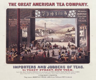 Mainosjuliste The Great American Tea Companyn, teen maahantuojien ja parempia käyttäjiä tekijältä American School