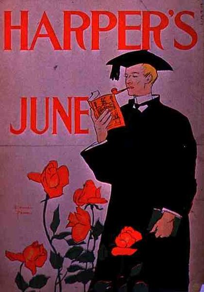 Juliste, joka mainostaa Harpersin kesäkuun painosta (värilitho) tekijältä American School