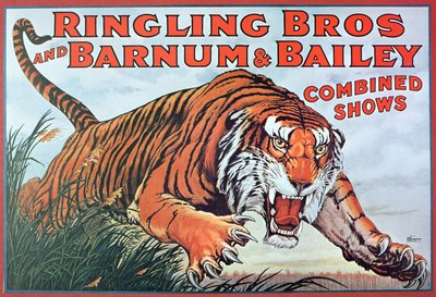 Ringling Bros. and Barnum & Bailey yhdistettyjä esityksiä mainostava juliste tekijältä American School
