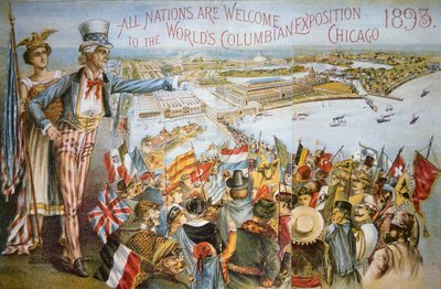 juliste, joka mainostaa maailman kolumbialaista näyttelyä Chicagossa 1893 (värilitho) tekijältä American School