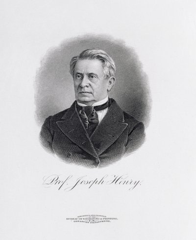 Professori Joseph Henry (1797-1878) Joseph Henryn muistomerkin etualalta Washingtonissa, 1880 tekijältä American School