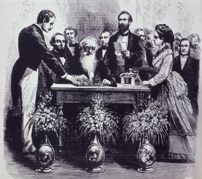 Professori Samuel Finley Breese Morse (1791-1872) selittää keksintönsä tehtävän tekijältä American School