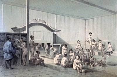 Simodan yleinen kylpylä, 1856 (värillinen akvatinta) tekijältä American School
