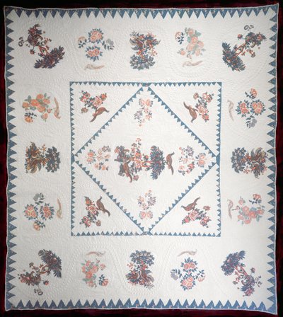 Broderie Perse -peitto, n. 1800 (käsitelty, painettu puuvilla tilkkupeitolla) tekijältä American School