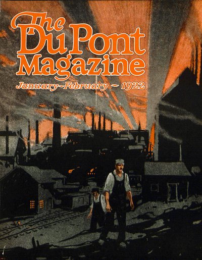 Rautatiesillan nostaminen dynamiitilla, DuPont-lehden etukansi, tammi-helmikuu 1922 tekijältä American School