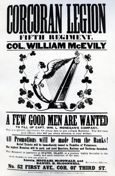 Corcoran Legionin rekrytointijuliste, 1862 (painettu paperi) tekijältä American School