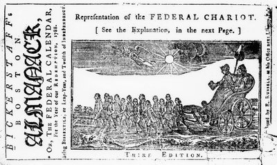 Federal Chariotin esitys, kansikuva Bickerstaffs Boston Almanackista, julkaistu 1788 tekijältä American School