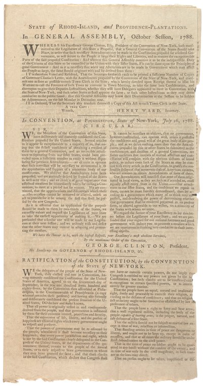Päätöslauselmat, jotka painavat NYS:n perustuslain muutosehdotusta, lokakuu 1788 tekijältä American School