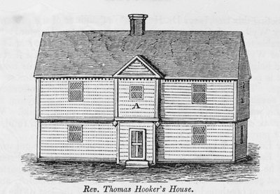 Pastori Thomas Hookerin talo, "Connecticut Historical Collections" -kokoelmasta, John Warner Barber, 1856 tekijältä American School