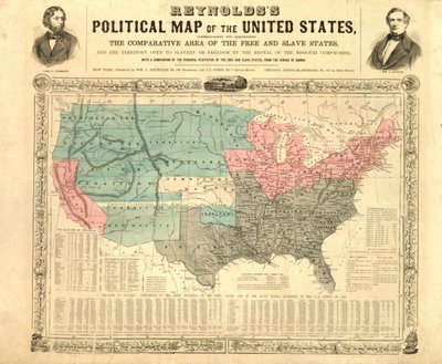 Reynoldssin poliittinen kartta Yhdysvalloissa, n. 1850 tekijältä American School