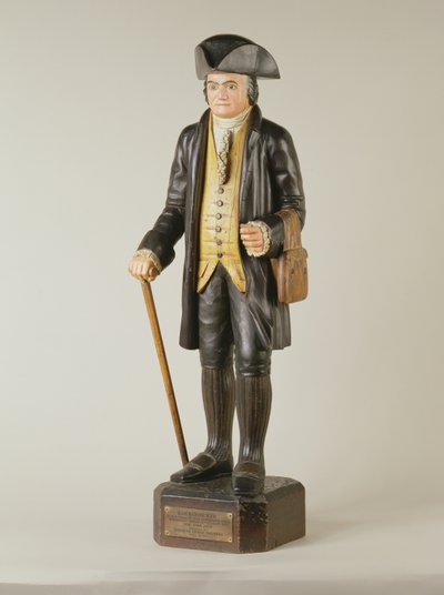 Diedrich Knickerbockerin veistos, joka seisoi Knickerbocker Hallissa New Yorkissa, n. 1850-67 (maalattu puu) tekijältä American School