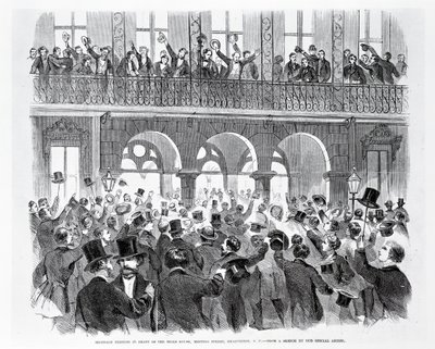 Secession Meeting in Front of the Mills House, Meeting Street, Charleston, South Carolina, n. 1860 (kaiverrus) (m/v kuva) tekijältä American School