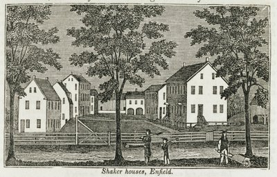 Shaker-talot Enfieldissä, "Connecticut Historical Collections", kirjoittanut John Warner Barber, 1856 tekijältä American School