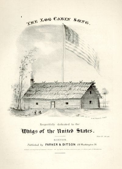 Nuotit cover-kappaleeseen The Log Cabin Song..., julkaisija Parker & Ditson, Boston, 1840 tekijältä American School