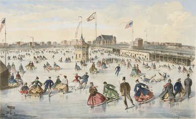 Luistelu Union Pondilla, pub. 1863 (väri litho) tekijältä American School