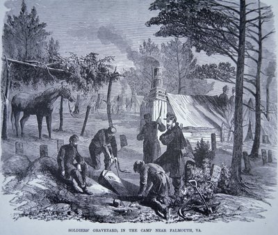 Sotilaiden hautausmaa leirillä lähellä Falmouthia, Virginiassa (litho) tekijältä American School