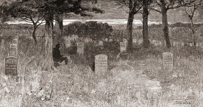 Sotilaiden hautoja Arlingtonin kansallisella hautausmaalla, Arlingtonin piirikunnassa, Virginiassa, 1800-luvulla, vuodelta 1884, The Century Illustrated Monthly Magazine (kaiverrus). tekijältä American School