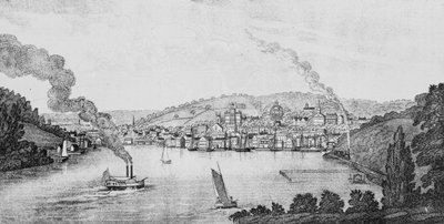 Etelänäkymä Norwich Citystä, "Connecticut Historical Collections" -kokoelmasta, John Warner Barber, 1856 tekijältä American School