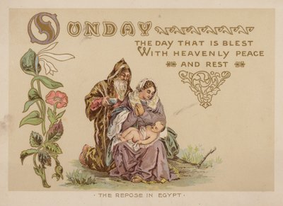 Sunnuntai, päivä, joka on siunattu taivaallisella rauhalla ja levolla (chromolitho). tekijältä American School