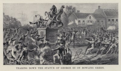 George III:n patsaan purkaminen Bowling Greenillä (litho) tekijältä American School