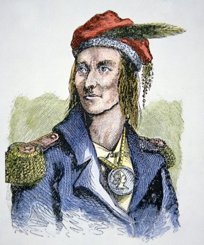 Tecumseh (1768-1813) (värillinen kaiverrus) tekijältä American School