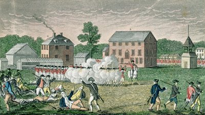 Lexingtonin taistelu, 19. huhtikuuta 1775, "Connecticut Historical Collections", John Warner Barber, kaiverrus A. Doolittle, 1832 tekijältä American School