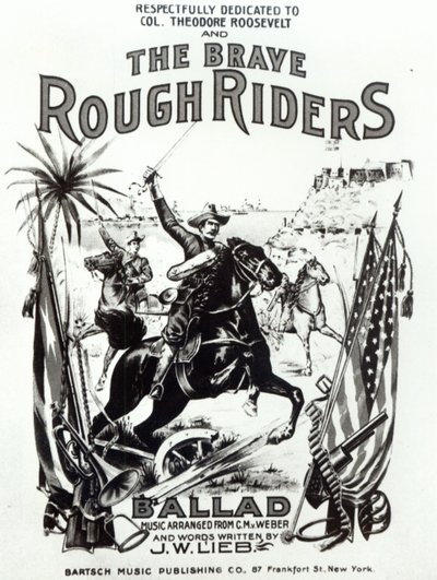 "The Brave Rough Riders", laululevyn kansi, paina Bartsch Music Publishing Co, New York tekijältä American School