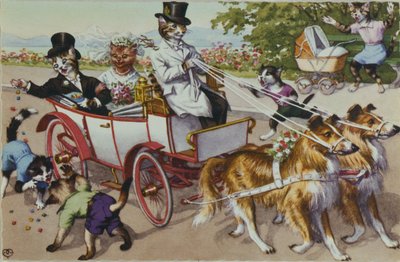 Morsian ja sulhanen, 1900-luvun alun amerikkalainen postikortti tekijältä American School