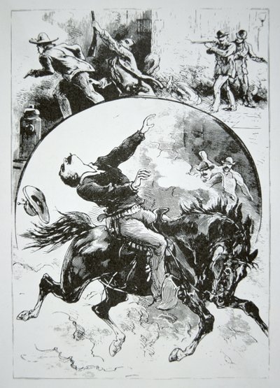 The Dalton Gang, jonka Coffeyvillen raivokkaat kansalaiset ampuivat alas "National Police Gazette" -lehdestä, 5. lokakuuta 1892 (kaiverrus) tekijältä American School