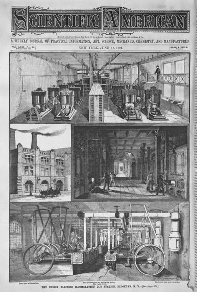 Edison Electric Illuminating Cos Station, kuvitus Scientific Americanista, 1891 tekijältä American School