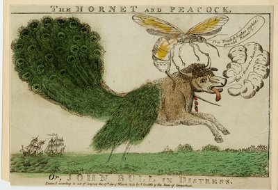 Hornet ja riikinkukko, tai John Bull hädässä, 1813 (etsaus kaiverruksella) tekijältä American School
