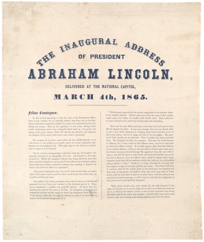 Presidentti Abraham Lincolnin virkaanastujaispuhe National Capitolissa 4. maaliskuuta 1865 tekijältä American School