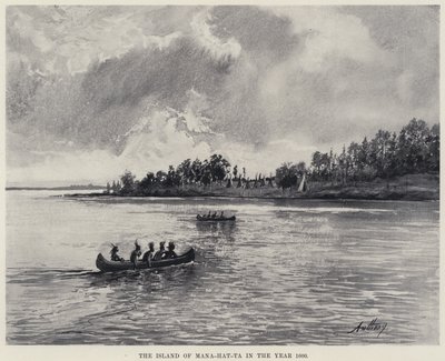 Mana-hat-tan saari vuonna 1600 (litho) tekijältä American School