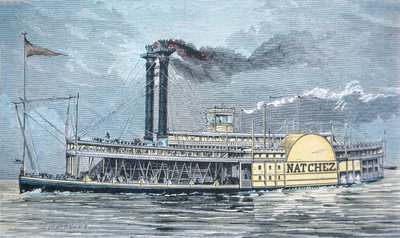 Mississippin sivupyöräilijä "Natchez", noin 1870 (värillinen kaiverrus). tekijältä American School