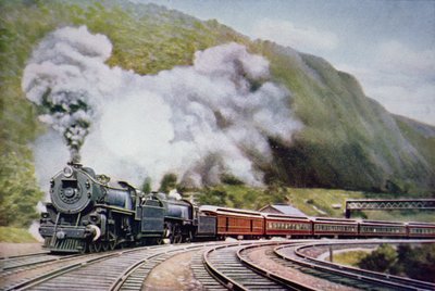 The New York - Chicago Express Horse-Shoe Curve, Alleghany, n. 1930 (väri litho) tekijältä American School