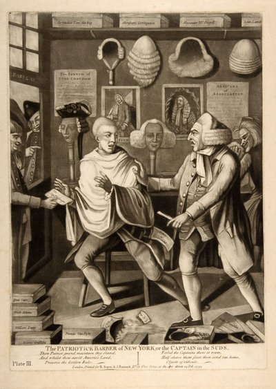 New Yorkin isänmaallinen parturi tai kapteeni sudsissa, pubissa. 1775 tekijältä American School