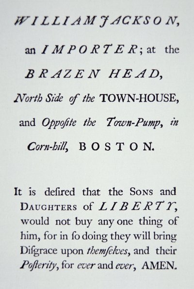 "Sons of Liberty", salainen liike, joka perustettiin vuonna 1765 vastustamaan brittiläisiä veroja (litho) tekijältä American School