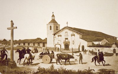 Espanjan lähetyskenttä, Santa Clara de Asis, Kalifornia vuonna 1777 (litho) tekijältä American School