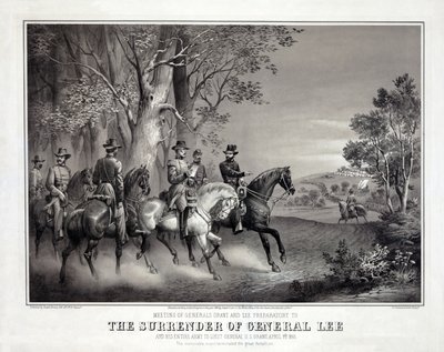 Kenraali Leen antautuminen, julkaisu: The Surrender of General Lee. 1866 (litografia) tekijältä American School