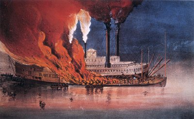 "Robert E. Leen" polttaminen Mississippillä, lähellä Vicksburgia tekijältä American School
